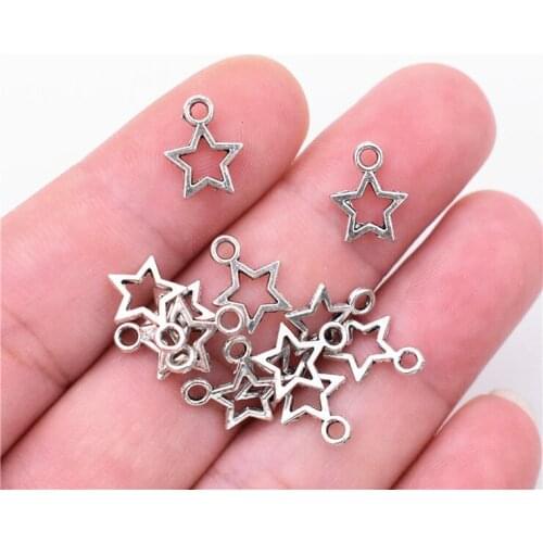 50pcs/lot 12x9mm Antique Sliver Plated Star Charms Pendant DIY Handmade Jewelry Accessories-D1-09