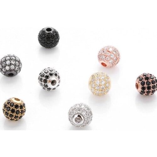 6mm ball round crystal micro pave cz zircon cubic zirconia beads copper silver gold black plated bracelet accessories yfg34