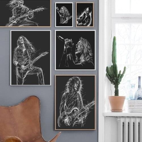 Abstract Lines Band Feather Guitar Wall Art Canvas Painting Poster And Prints Living Room Decor Nordic Vintage Style Decoration