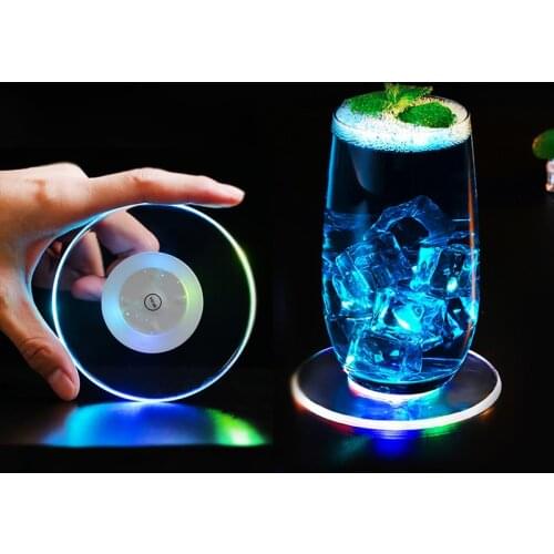 Acrylic Crystal Ultra-Thin Coaster Led Light Cup Pad For Bar KTV Restaurant Bar Supplies Bartender Lighting Base Lamp Placemat