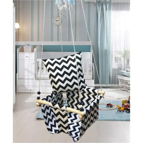 Wood Zigzag Pattern Black Baby Child Garden Hammock Ceiling Home Swing Hammock Seat Picnic 100% Cotton Casual Swing Summery