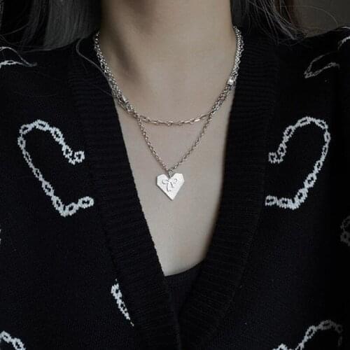 Double Layered Necklace with Heart for Women GirlsLight Luxury Niche 2021 New Trendy Ins Hip-hop Cold Style Clavicle Chain