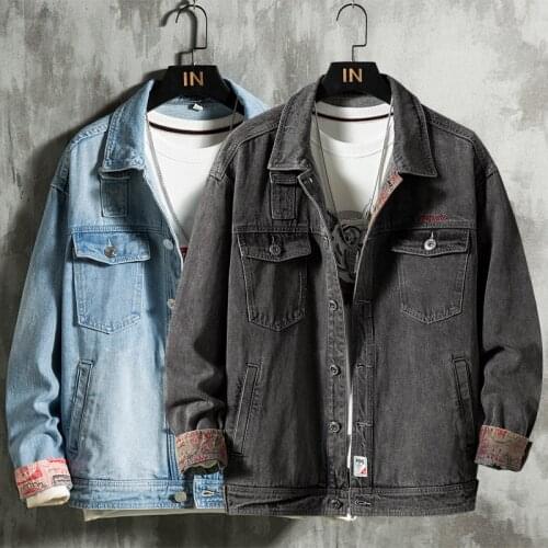 2020 Autumn New Mens Light Blue Vintage Jeans Jacket Fashion Casual Streetwear Dark Gray Denim Coat Male Brand Clothes