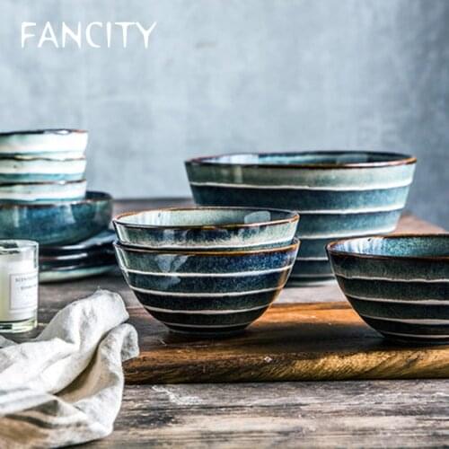 FANCITY Ceramic tableware hot pot sauce dish bowl Japanese style seasoning vinegar dish personality three foot stripes bowl