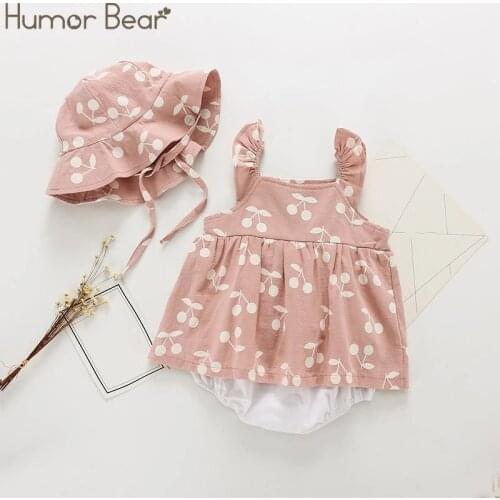 Humor Bear Summer Baby Clothes Brand New Rompers Clothing Fashion Cute Cherry Prints Kids Clothing+ Hat Toddler Girl dress