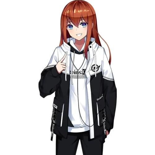 Anime Steins Gate Makise Kurisu Cosplay Hooded Halloween Costume Unisex Zipper Coat Winter Warm Thicken Jacket School Uniform