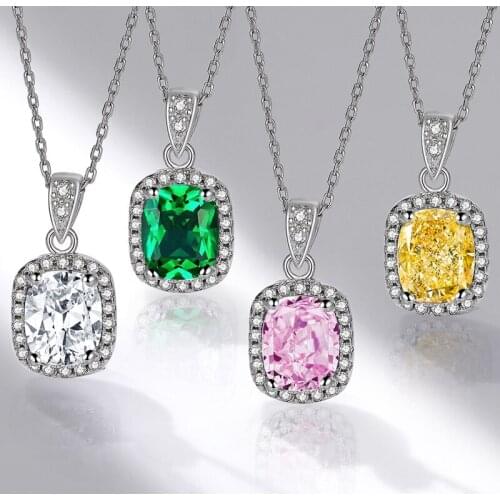 Wholesale Square 2ct Lab Diamond CZ Pendant 925 Sterling Silver Wedding Pendants Choker Necklace For Women Party Jewelry Gift