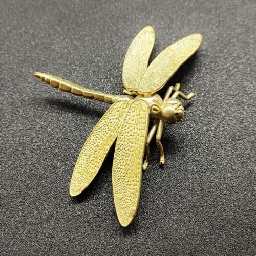 Fashion Brass Dragonfly Figurines Simulation Animal Toy Removable Wings Office Desk Small Ornament Living Room TV Cabinet Decors