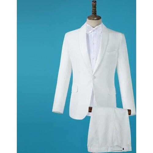 Chorus blazer men groom suit set with pants mens wedding suits costume singer stage clothing formal dress black white b379