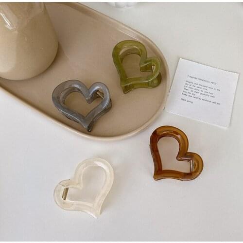 New Korean Style Heart-shaped Hairpin Jelly Color Medium Grip Clip Cute Girl Fashion Simple Hair Accessory