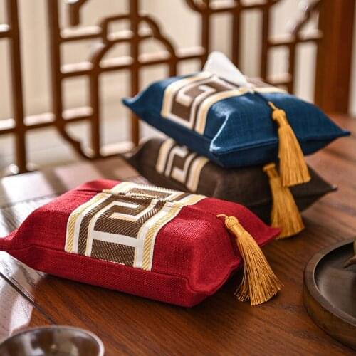 New Chinese Style Tissue Boxes Napkin Tissue Holder Paper Box Household Living Room High-end Car Cloth Art Storage Tissue Cover
