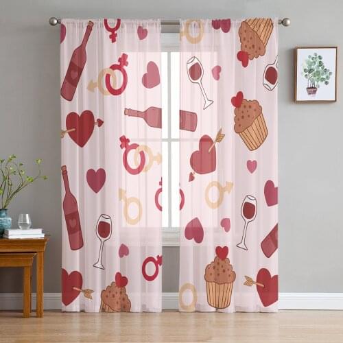 ValentineS Day Element Window Curtains Living Room Tulle Curtains Kitchen Decor Kids Room Curtain Window Treatment