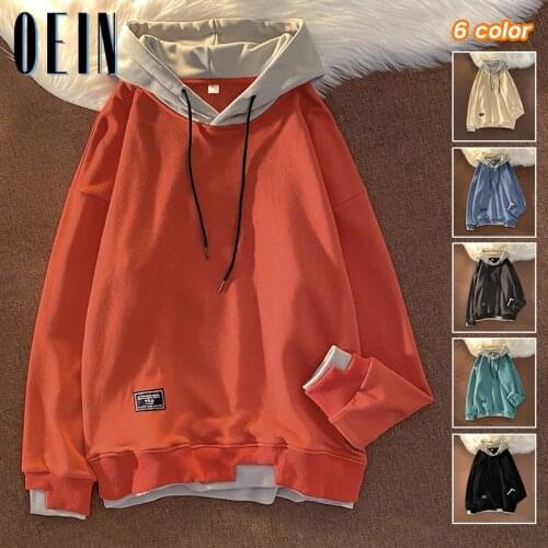 Autumn Mens Sweatshirt Long Sleeve Fake Two Pieces Male Casual Hoodies Top Blouse Tracksuits 2021 New Sweatshirts Hoodie Men 4XL