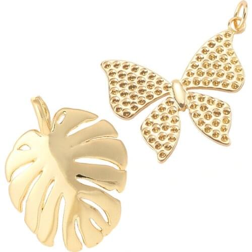 Gold Butterfly Charms for Jewelry Making Supplies Metal Leaf Pendant Diy Earring Necklace Accessories Copper Zircon 5mm Hole