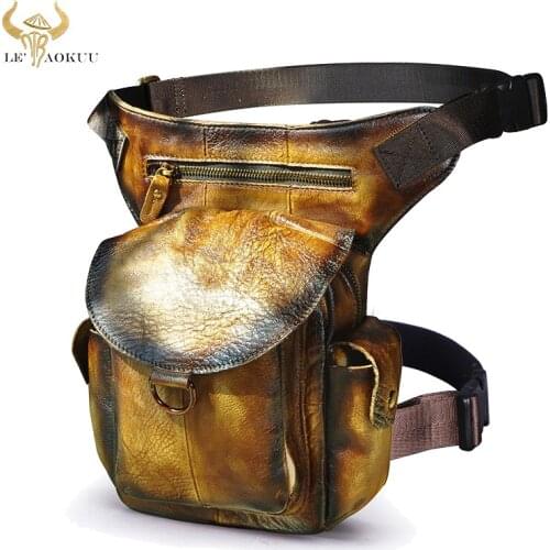 Luxury Original Leather Men Design Messenger Bag Fashion Multifunction Travel Fanny Waist Belt Pack Drop Leg Bag Male 9938