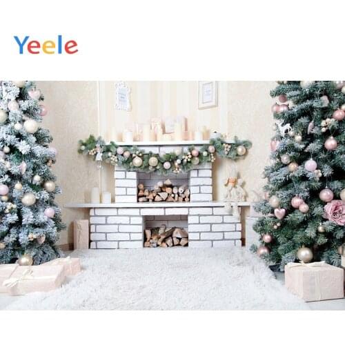 Yeele Christmas Backdrop Winter Tree Fireplace Home Gift Ball Photography Background Photo Studio Photobooth Shoot Photophone
