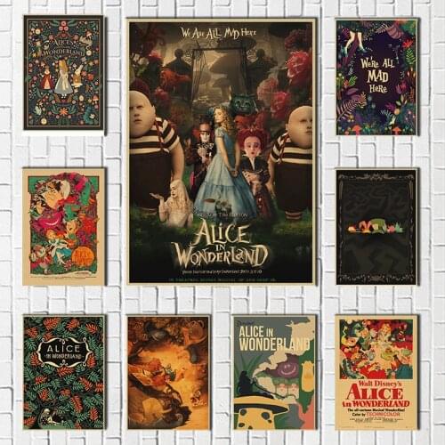 Fairy Tale Animation Alice Vintage kraft paper Poster Wall Stickers Prints For Bar And Home Decor