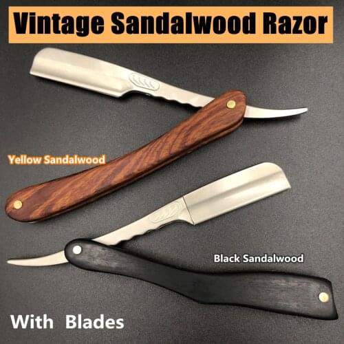 Light Carbon Steel Sharp Blades Vintage Mens Razor Yellow Sandalwood Handle Beard Eyebrow Shaping Manual Shaving Shaver G0619