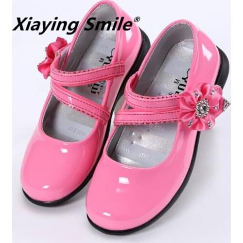 Girls Shoes Children Kid BalletShoes Little Princess Spring Summer Sweet Flower Rhinestone Patent Leather Rubber Shoes