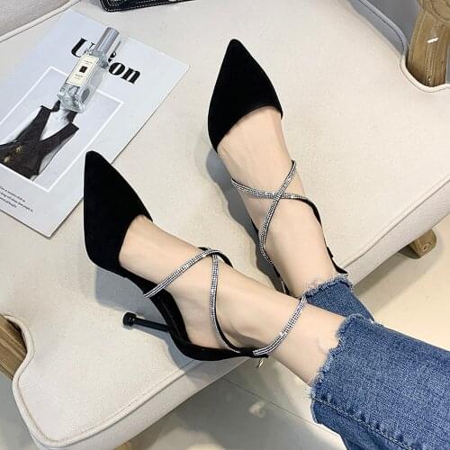 European style girls small fresh high heels pumps with 2020 new Korean temperament bandage pointed single shoes women
