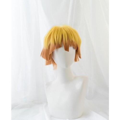 UWOWO Demon Slayer: Kimetsu no Yaiba Agatsuma Zenitsu Cosplay Wig 25cm Short Yellow Orange Gradient Demon Slaying Corps Hair