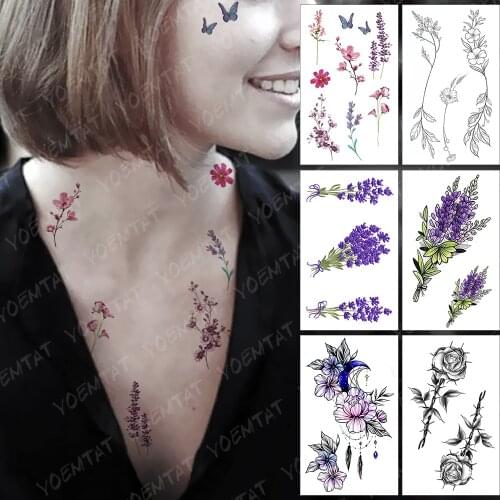 Waterproof Temporary Tattoo Sticker Flower Butterfly Blossom Flash Tatoo Plum Rose Finger Wrist Fake Tatto Body Art Women Men