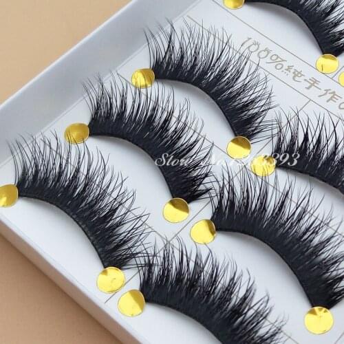 YOKPN TS013 1 box 5 pairs Thick False Eyelashes Cross Smoked Makeup Tool Natural Long Fake Eyelashes Tapered Cotton Stalk Lashes