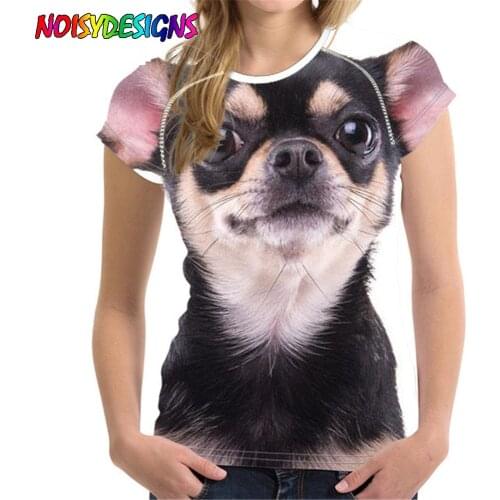 NOISYDESIGNS Chihuahua Women T Shirt Summer Woman Tops Female Shirts For Girls Short Sleeved Tees T-Shirts Pomeranian Tees