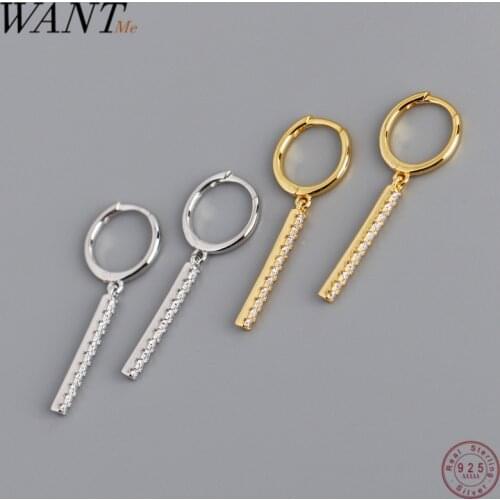 WANTME Fashion White CZ Tassel Pendant Stud Earrings for Women Real 925 Sterling Silver Minimalist Fine Jewelry Accessories 2020