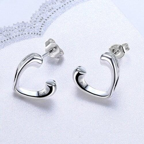 Fashion Jewelry 925 Sterling Silver Half Heart Ladies Stud Earrings Female Christmas Gift Drop Shipping