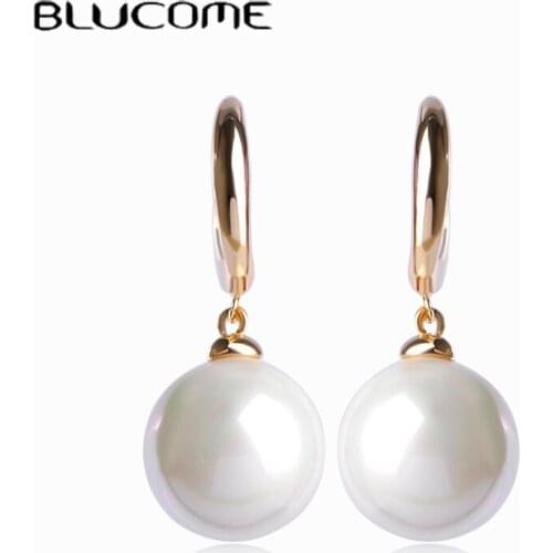 Blucome Classic Big Simulated Pearl Copper Drop Earrings For Women Anniversary Womens Day jewelry Perlas Oorbellen Bijuterias