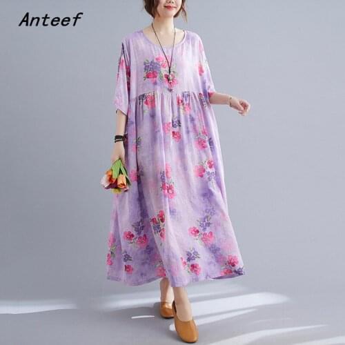 Short sleeve plus size cotton vintage floral dresses for women casual loose long woman summer dress elegant clothes 2021