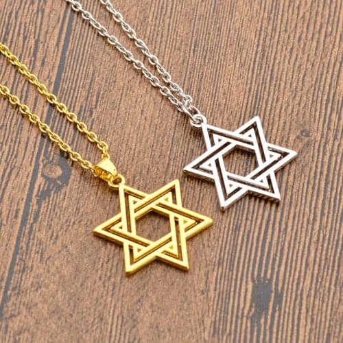 Jewish Star of David Charm Necklace Silver Color Gold Pendant Chain Statement Jewelry Valentines Day gifts