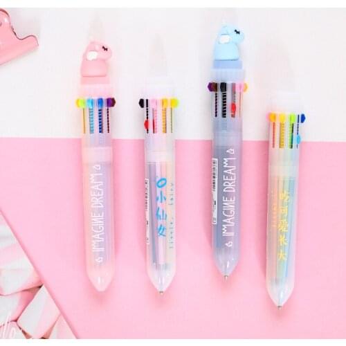 1pcs student notes job writing signature pen multicolor ballpoint pen Mai and 10 color pressing ballpoint pen multi series