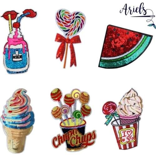 300pcs/lot Large Sequins Embroidery Patch Letter Lollipop Cream Lip Watermelon Clothing Decoration Iron Heat Transfer Applique