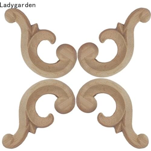 4PCS Floral Wood Carved Wooden Statues Crafts Corner Appliques Frame Wall Woodcarving Decor Furniture Decorative Sculptures