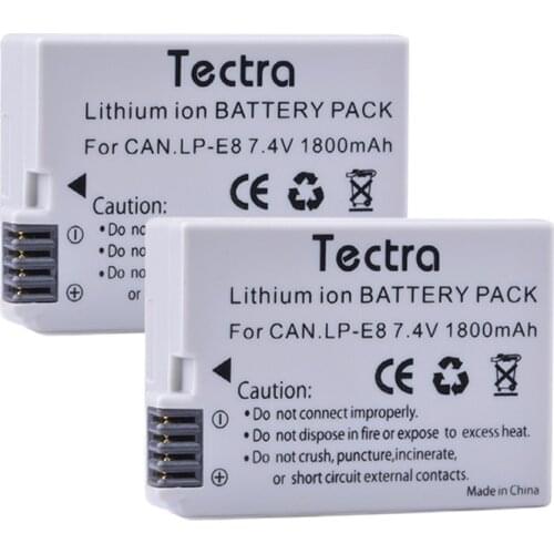 Tectra LP-E8 LP E8 LPE8 2pcs/pack 7.4V/1800mAh camera battery for Canon EOS 550D 600D 650D 700D Rebel X4 X5 X6i X7
