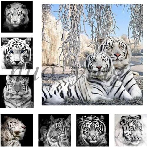5D DIY Diamond Painting Animal White Tiger Diamond Embroidery Cross Stitch Kit Rhinestone Crafts Home Decoration Mosaic Picture