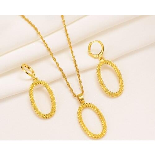 Bangrui Gold Color Round Circle Pendant Necklace Earrings For Women Classic Fashion Jewelry Sets Mothers Day Jewey Gifts