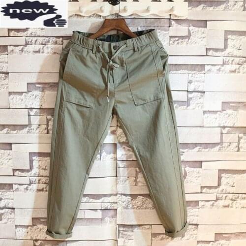 Men Slim Ankle-Length Fashion Elastic Waist Drawstring Pencil Pants Street Spring Summer Comfortable Casual Trousers