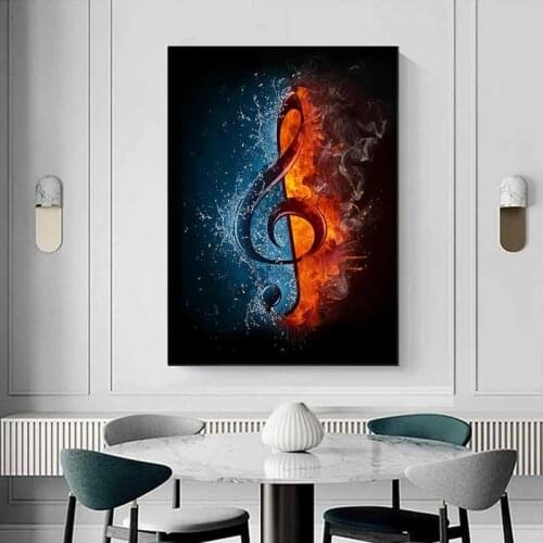 Home Decor Abstract Water and Fire Music Note Canvas Painting on The Wall Posters and Prints Modern Pictures for Living Room