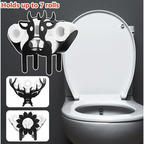 Home Iron Roll Paper Towel Holder Black Flower/Cows Crafts Bathroom Rack Ornaments Toilet Roll Holder Kitchen Bathroom Storage