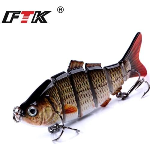 FTK Fishing Bass Lure Sinking Wobblers 6 Segments 19g Multi Jointed Crankbait Swim Bait with Treble Hook Fishing Tackle Isca