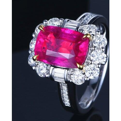Luxury square ruby gemstones red crystal zircon diamonds rings for women white gold silver color jewelry bijoux bague party gift