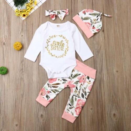 Newborn Baby Girls Clothes Little Sister Romper Tops+Floral Pants 2pcs Casual Baby Girl Clothing Outfits Set