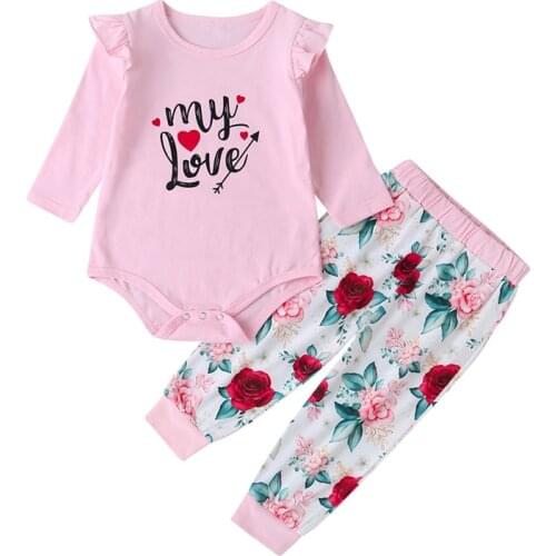 Lovely Girls Babies Clothing Autumn Winter Newborn Girls Clothing Set Baby Girl Lovely Home Clothes Bodysuits+Pants 2pcs Floral