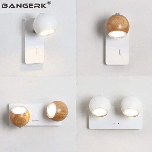 Creative Switch Rotate Sconce Wall Lights Wood Iron Nordic Design Modern Bedside LED Wall Lamp Home Decor Lighting Fixtures