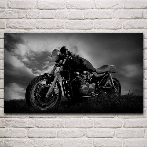 Cool black and white motorcycle bike cafe racer monochrome living room home art decor wall decoration canvas fabric poster KM883