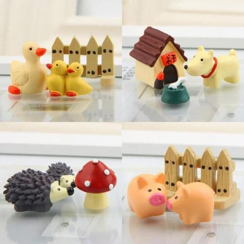 Mini Family Fairy Garden Dollhouse Kids Toys Duck Pig Puppy Hedgehog Micro Potted Landscape Accessories Ornaments Figurine Decor
