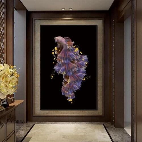 Minimalist Purple Goldfish Canvas Painting Nordic Abstract Animals Mural Decoration Poster Print Wall Art Picture for Hotel Home